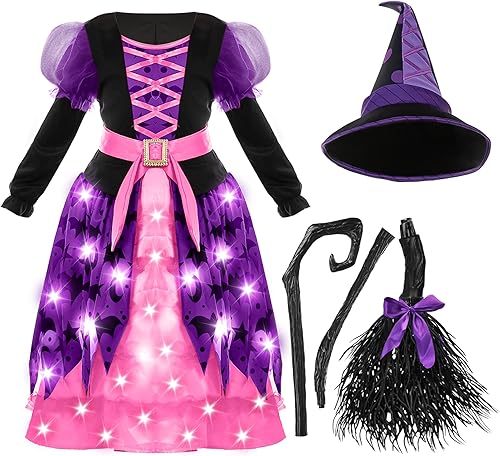 Miniatura 4 de Spooktacular Creations Disfraz de tutú de bruja de murciélago naranja iluminado para niña con sombrero para niños pequeños para disfraz de Halloween