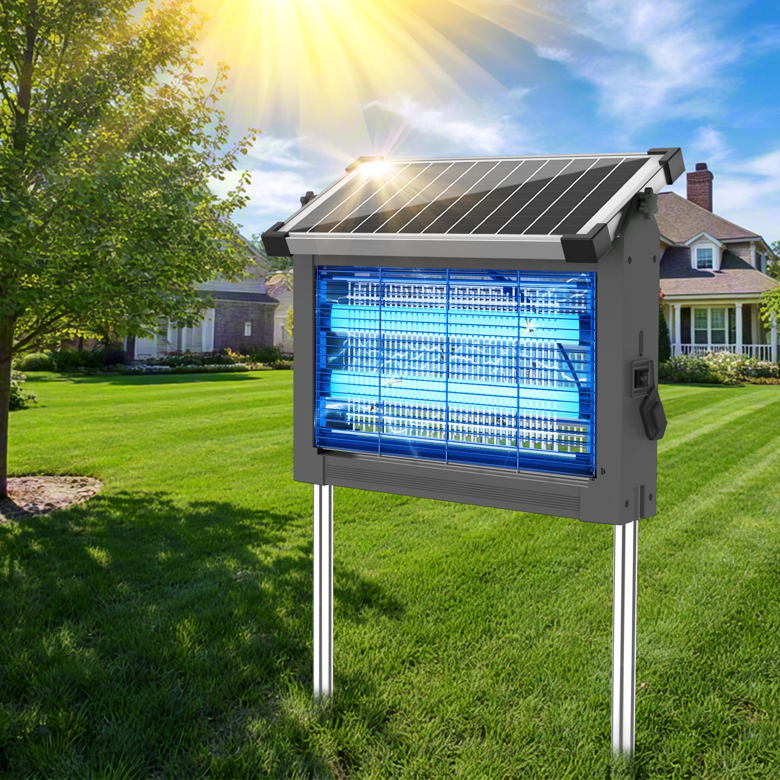Anysun Solar Insektenvernichter, 4500V Mückenlampe Außen mit 4000mAh Akku, USB wiederaufladbar, IPX5, Dämmerungssensor, 3m Kabel, Insektenvernichter Elektrisch für Terrasse, Garten