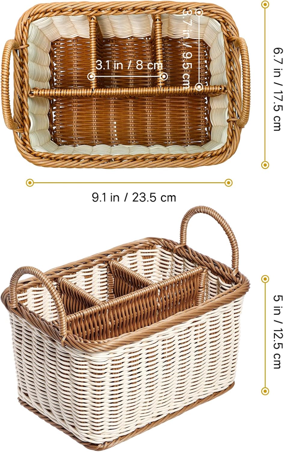 Hemoton Wicker Divided Storage Basket Silverware Woven Basket, Storage Organizer, Utensil Holder, Forks, Spoons, Napkins, for Desk Supplies, Pens, Staples