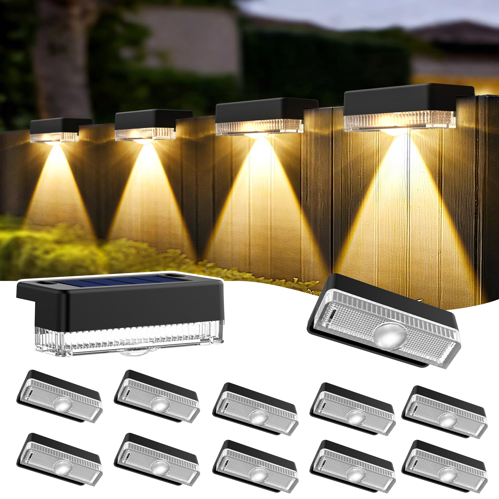 Solpex Solar Fence Lights Outdoor Garden,12 Pack Solar Powered Deck Lights Outdoor Waterproof for Stairs,Backyard,Patio,Railing,Step(Warm White