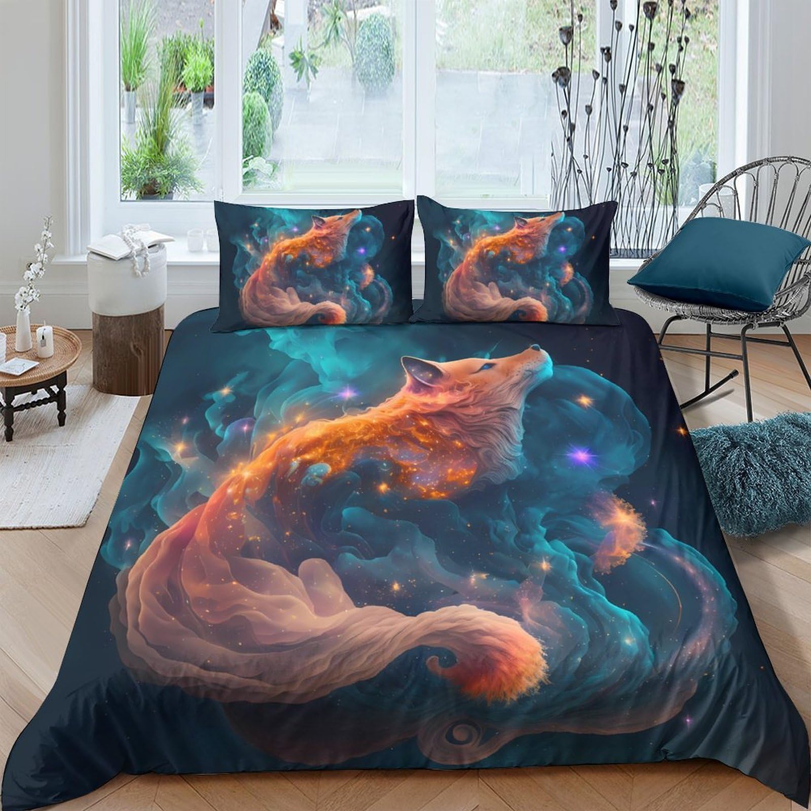Ctjqhvkz Style-5 3D Printed Fantasy Fox Fitted Sheet Microfiber Soft Breathable Cosmic Dream Mattress Cover For Bedroom Decor Protection Single（135X200cm）