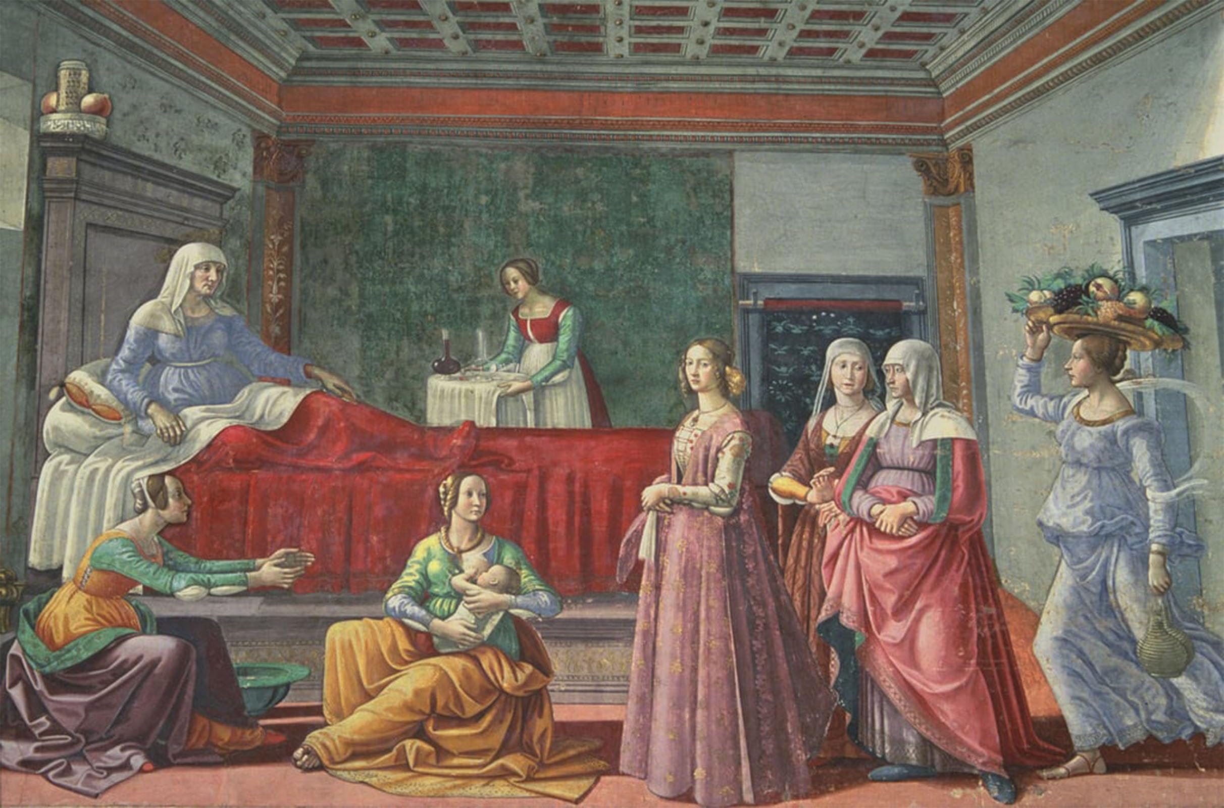 HRJUBWREE Classic Canvas Picture Art Canvas Print Modern Oil Painting the Birth of St the Baptist by Domenico Ghirlandaio Artwork on Wall for Office Decor 60x90cm