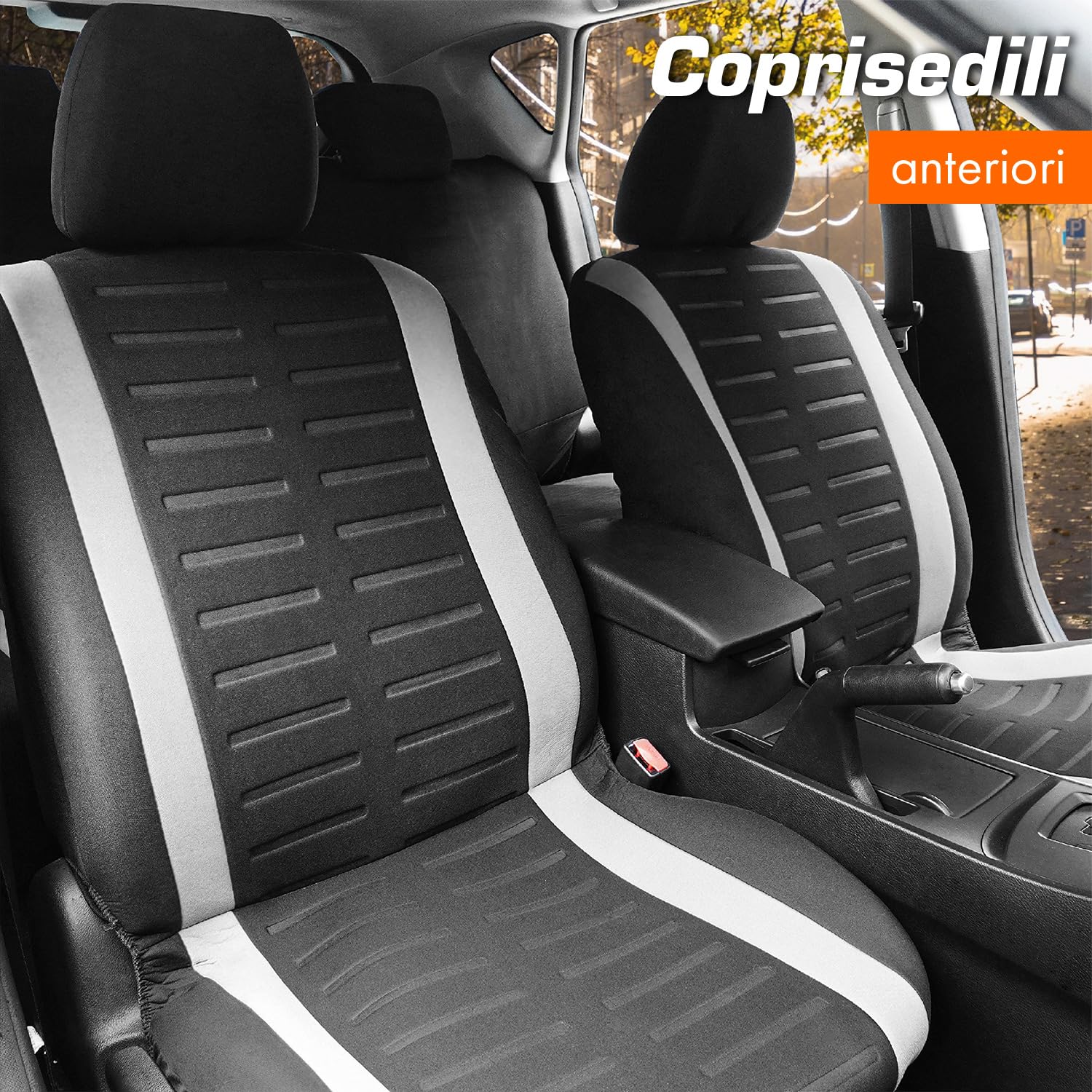 Upgrade4cars Coprisedili Auto Bianco Nero Anteriore Universali Set Copri-Sedile per Guidatore e Passeggero