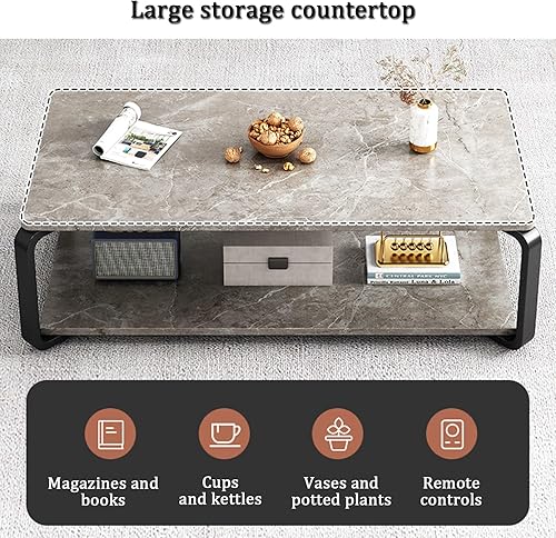 Miniatura 3 de YVYKFZD Mesa auxiliar de madera, mesa central de 2 niveles con patas de metal, mesa de té rectangular para sala de estar, mesa auxiliar de cóctel