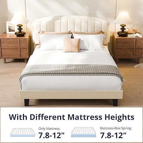 Miniatura 4 de Cozy Castle Base de cama tamaño Queen, plataforma tapizada con cabecera curvada ajustable de terciopelo, base de colchón con listones de madera