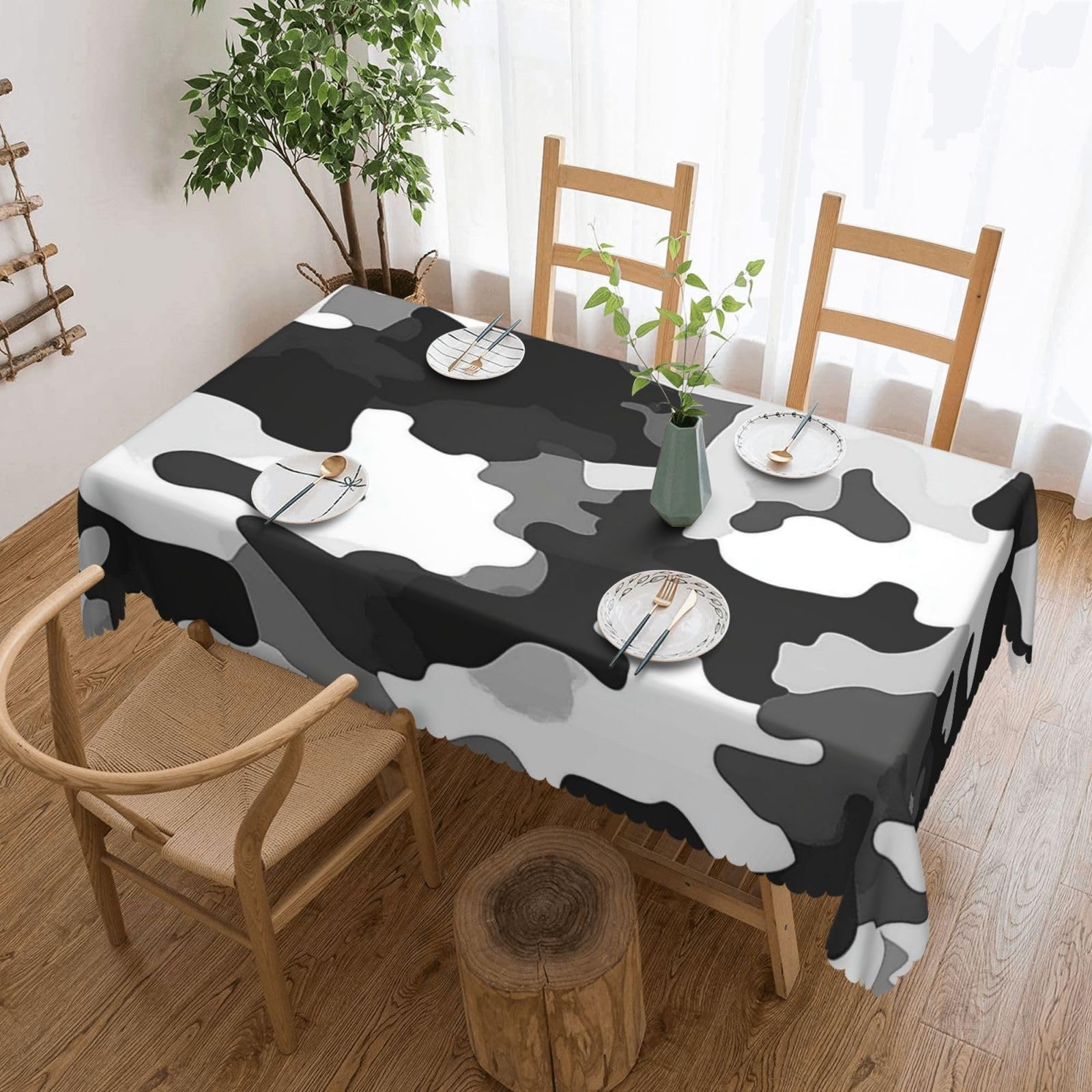 QLDETUPWLX Rectangle Table Cloth 137x183 cm Black Grey White Camo Tablecloths Wrinkle Free Table Cloth Washable Fabric Desktop Protection Decoration Tables Cover for Party Dining Indoor and Outdoor