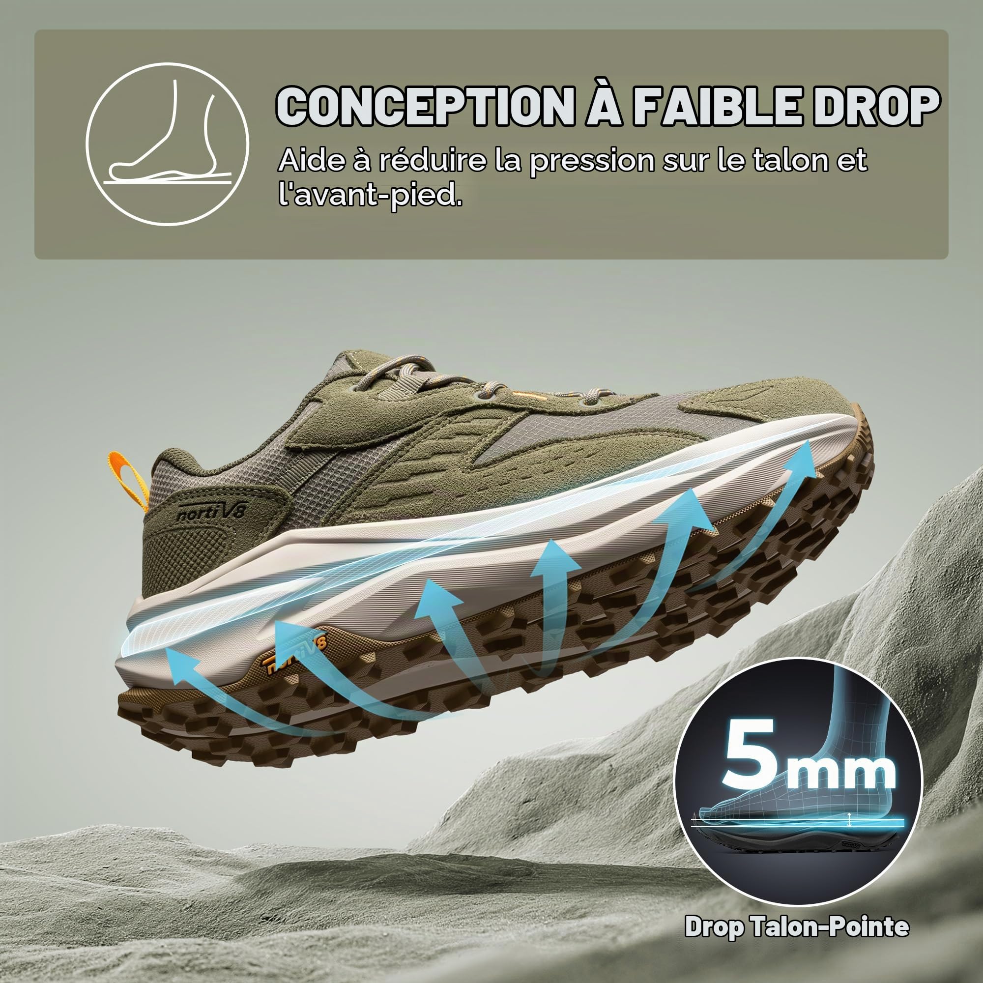 NORTIV 8 Homme Chaussures de randonnée à Bout Large | Imperméables Pour la marche, le trekking, le camping, l'escalade, le quotidien