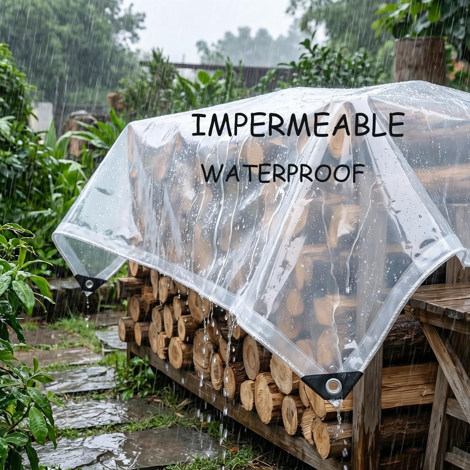 4.2x5.5m Abdeckplane 130 g/m² Wasserdicht LKW Plane mit Ösen, Schutzplane Gewebeplane für Gartenmöbel Holz Trampolin, Reißfest, Transparent Weiß