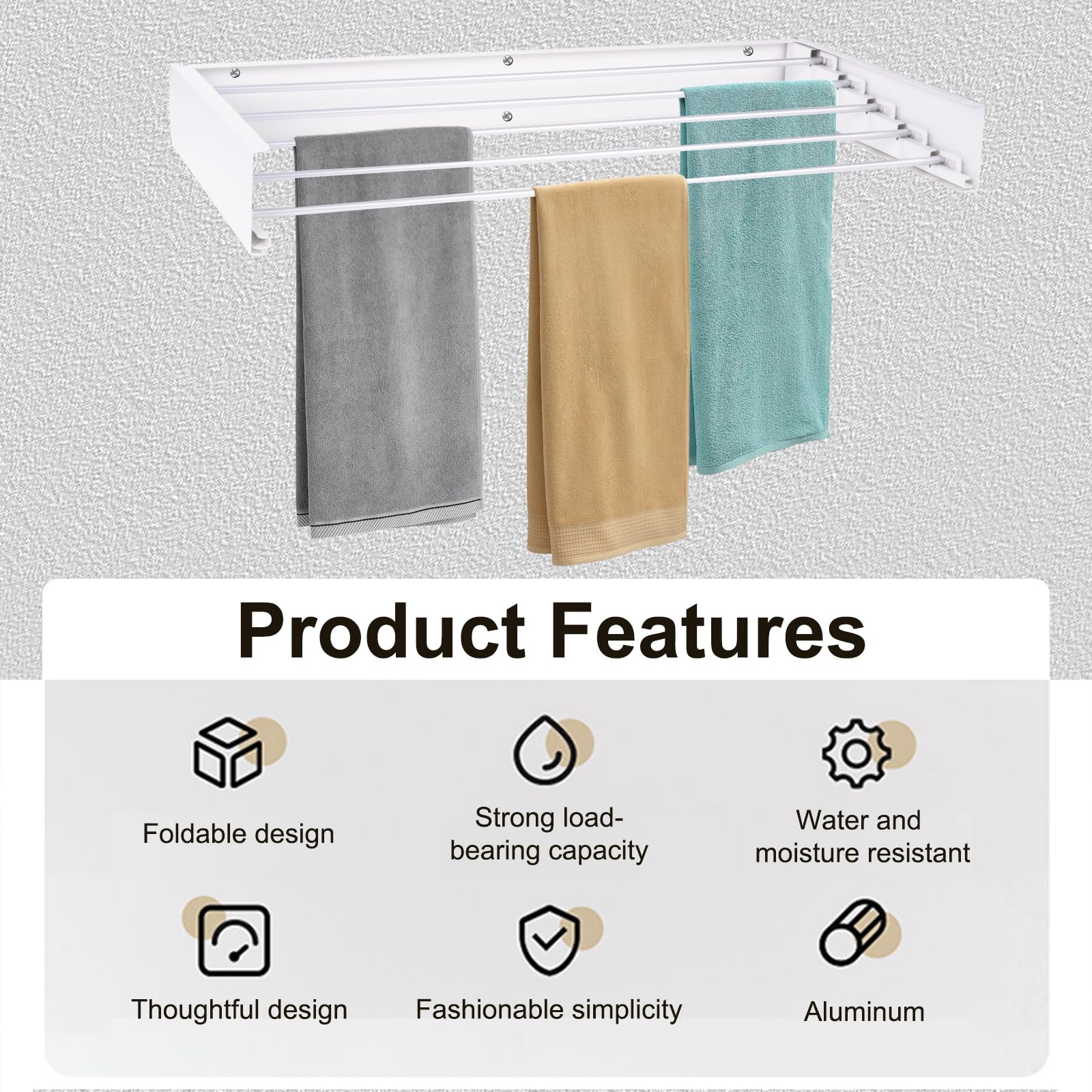 Stendibiancheria da parete retrattile e pieghevole,Spazio efficiente e versatile, carico 30 kg,Design moderno (Bianco, 80cm)