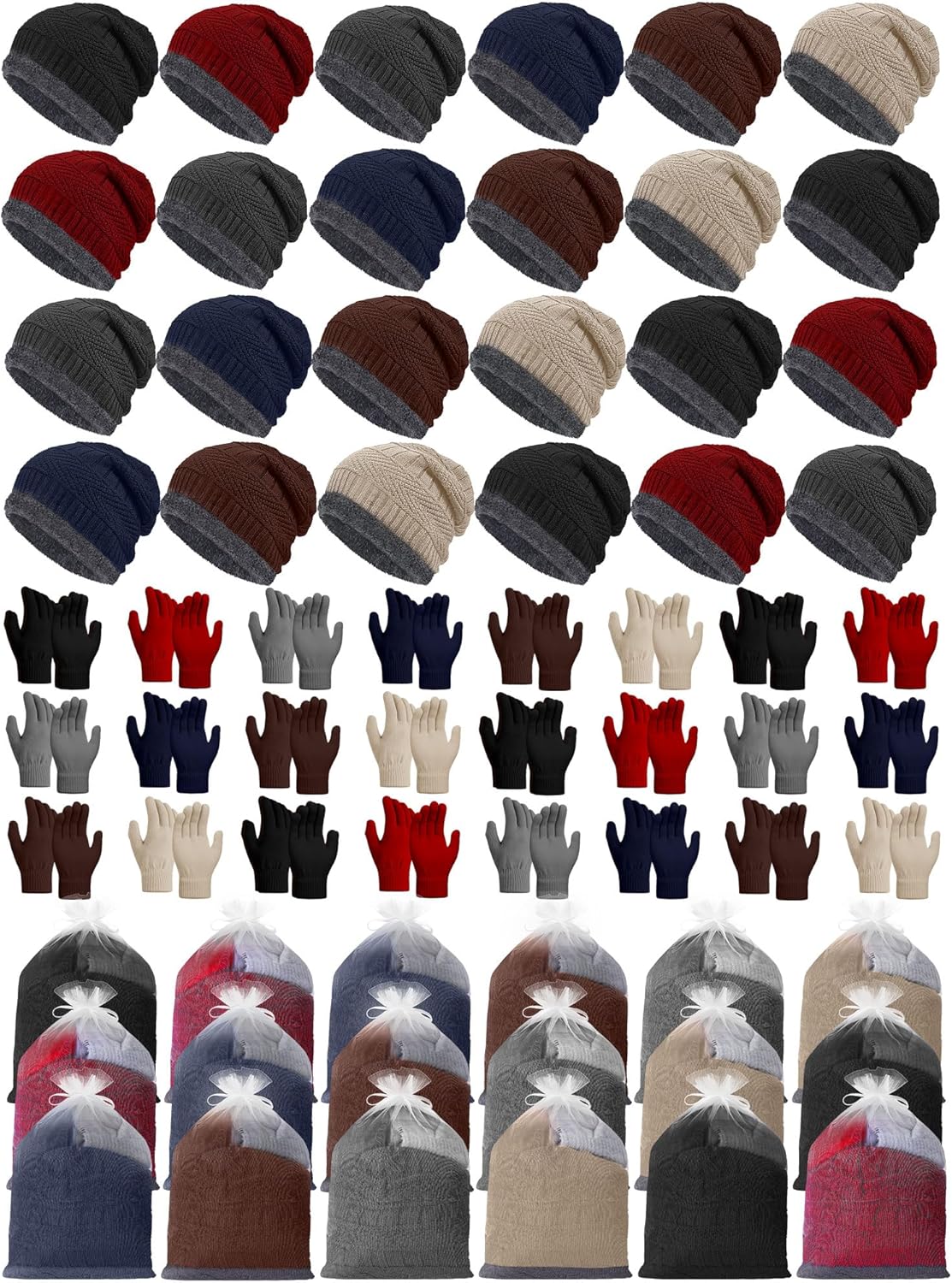 Shyyween Kids Beanies Hat and Gloves Winter set bulk with Organza Bags Warm Knitted Beanie for Boys Girls Christmas Warm Gift