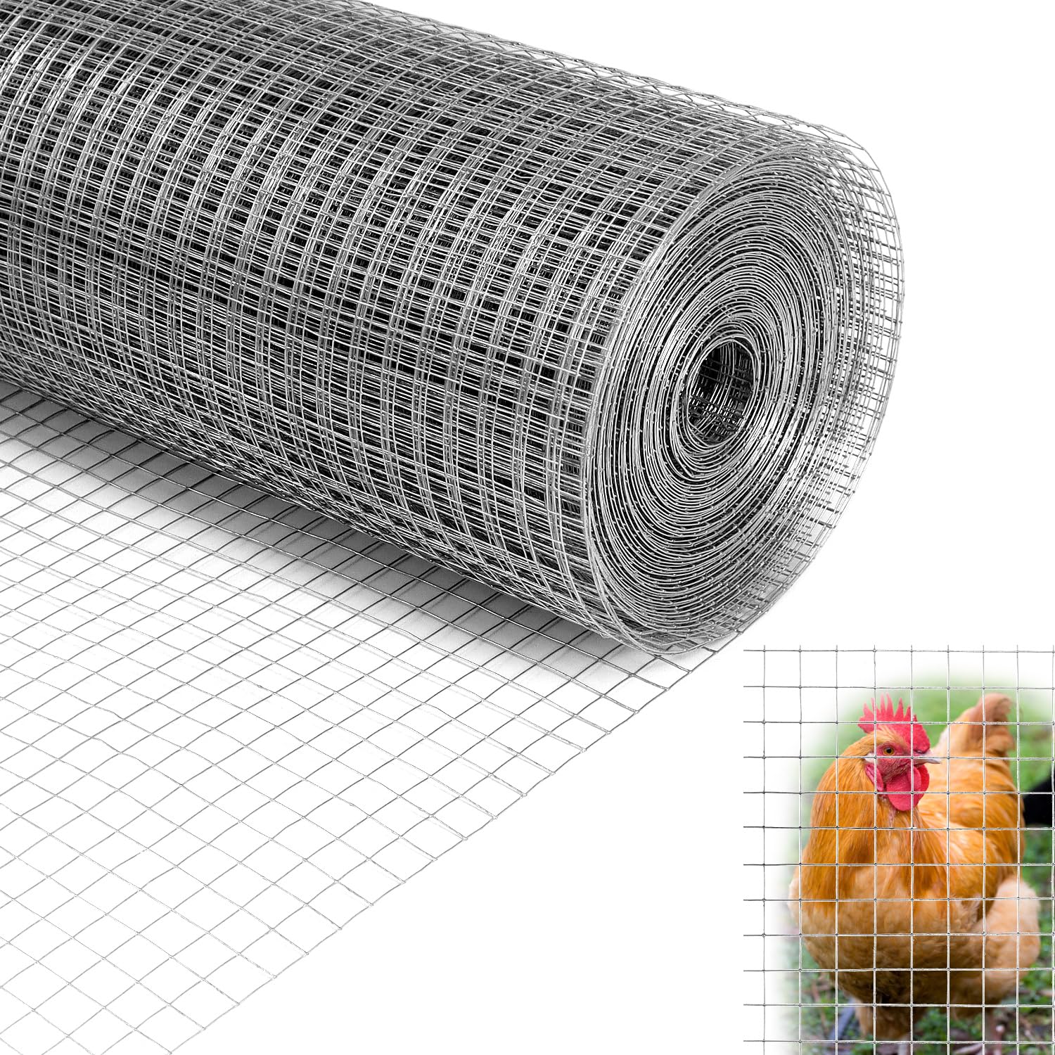 Qwork Qwork® Galvanized Welded Wire Mesh, 1Mx20m Aviary Wire Mesh 12.7Mm Holes, Wire Mesh Fence, For Chicken Coops, Rabbit Enclosures