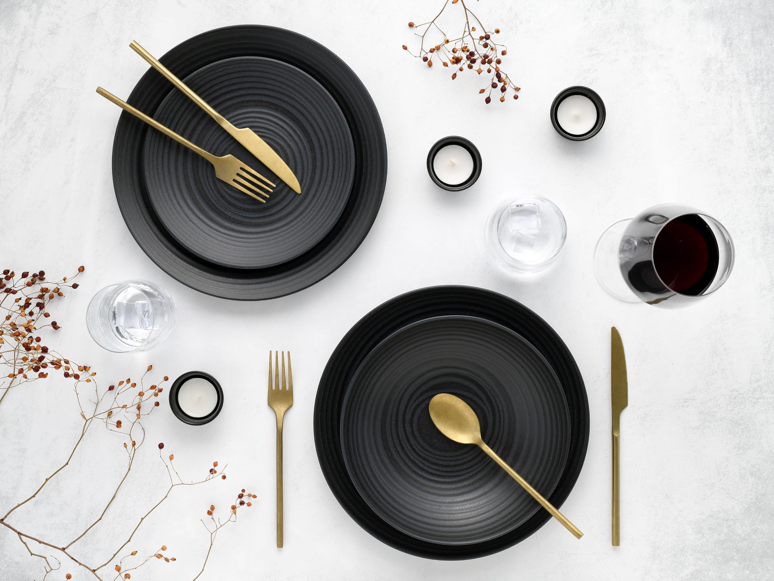 CreaTable, 20568, seria Lava Stone Black, 24-częściowy zestaw naczyń dla 6 osób, serwis kombi z kamionki, nadaje się do mycia w zmywarce i używania w kuchence mikrofalowej, wyprodukowano w Portugalii