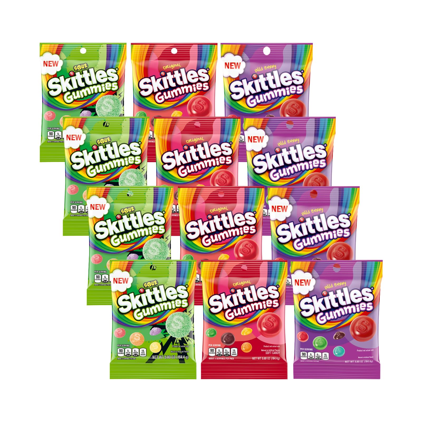 Skittles Gummies Variety Pack (Sour, Original, & Wild Berry) (Pack of 12) Variety Pack