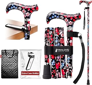 Merry Sticks Faltbarer Verstellbarer Designer Gehstock, Faltstock, Enthält eine praktische Stocktasche und EIN Intelligenter Reflektierender Stockhalter