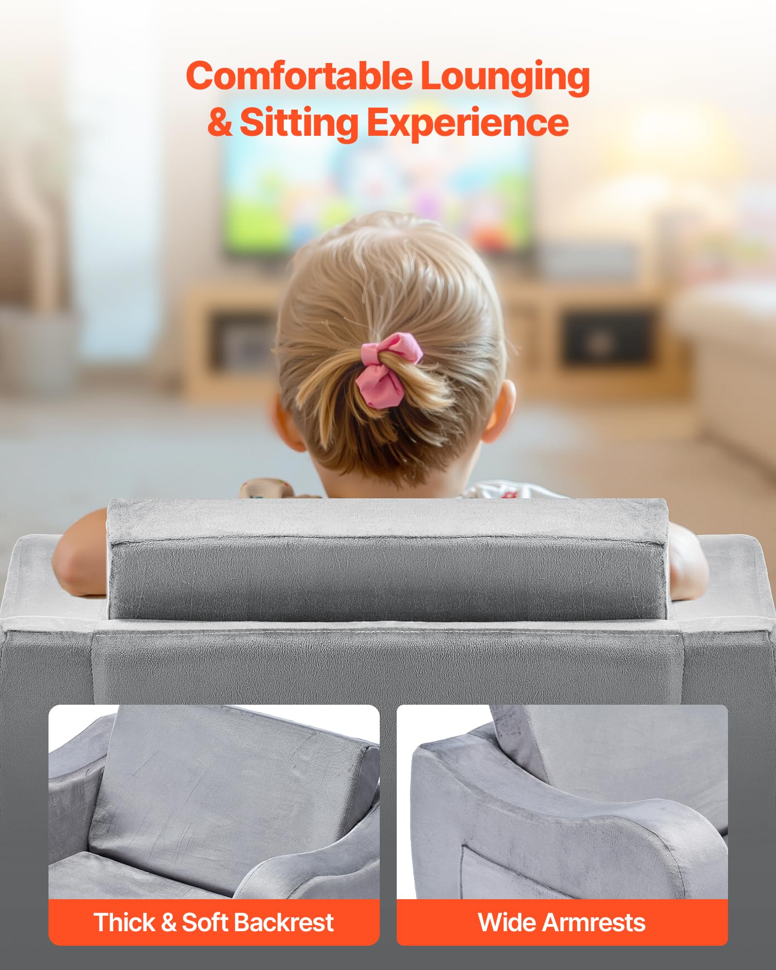 VEVOR Divano per Bambini Pieghevole, Poltroncina per Bambini in Spugna 28D Divano Reclinabile Pieghevole Poltroncina Letto 18 mesi - 6 anni, Poltrona Colore Grigio