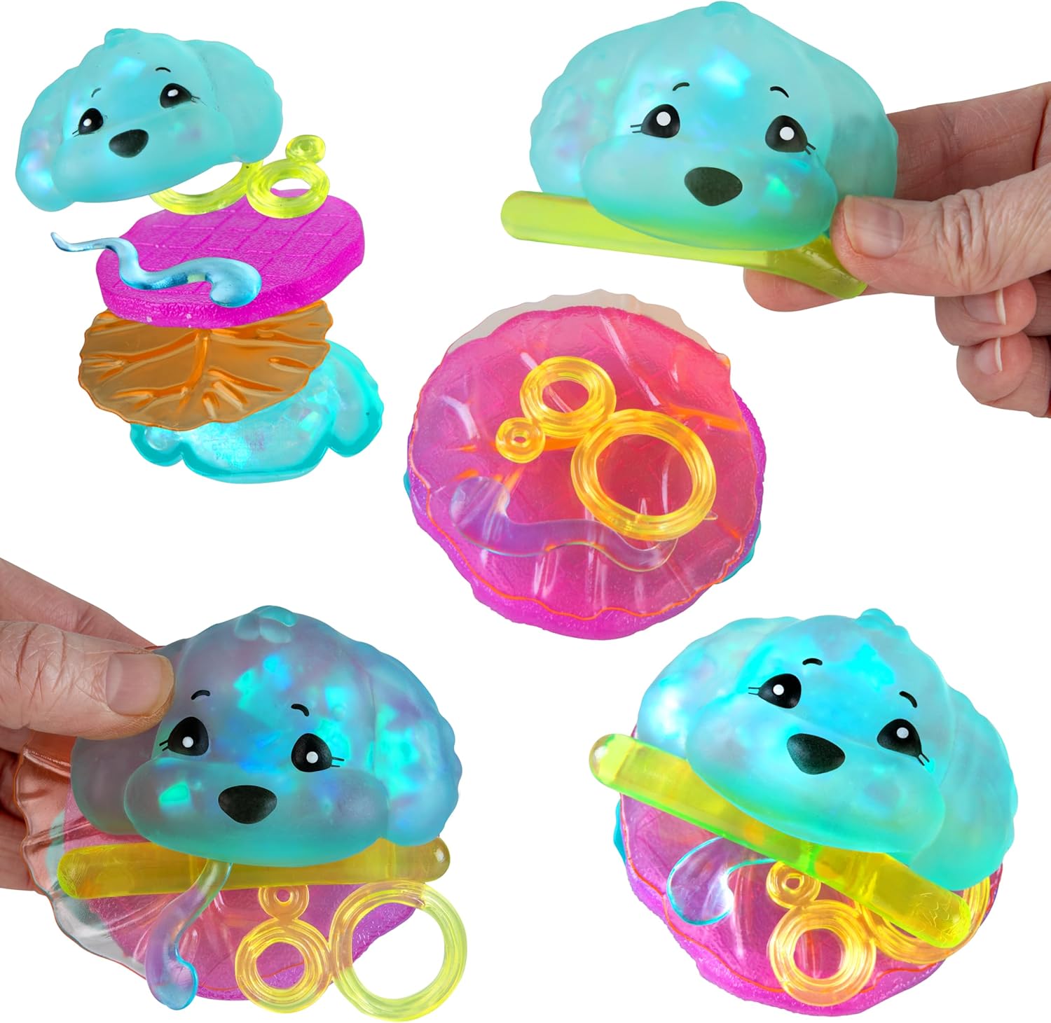 ORB Stretchee Foodz Jelly Cuties Food Squishies 3 Pack - Secret Menu Stackable Squishy Play Food - Kawaii Slow Rise Squishy Hamburger Hot Dog and S'More - Stress Sensory Fidget Toys for Kids, Adults