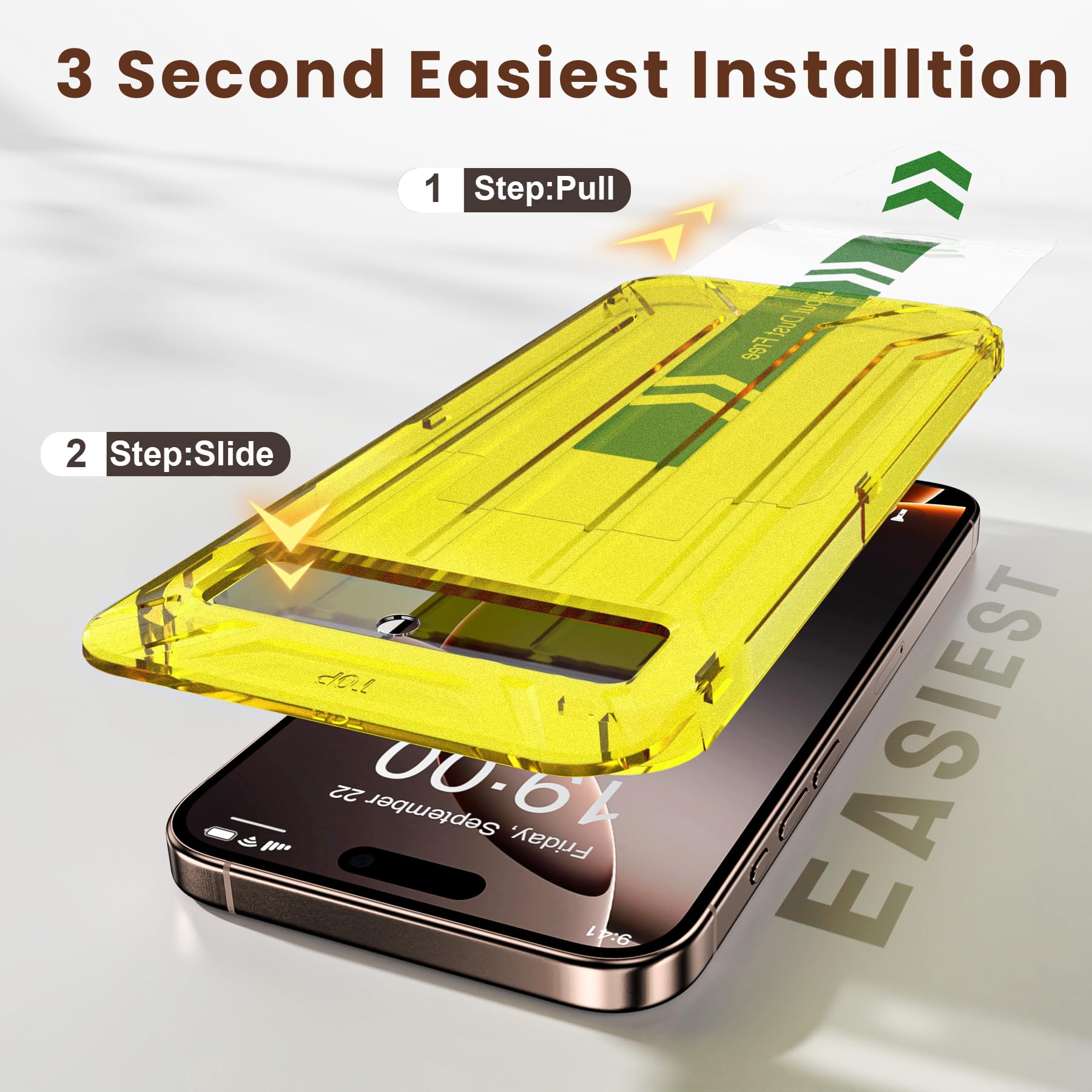 Fotbor Protector de pantalla para Apple iPhone 16 Pro True 23° con marco de instalación 3S, funda invisible amigable con vidrio templado 9H+, 2 unidades, 16 Pro de 6.3 pulgadas