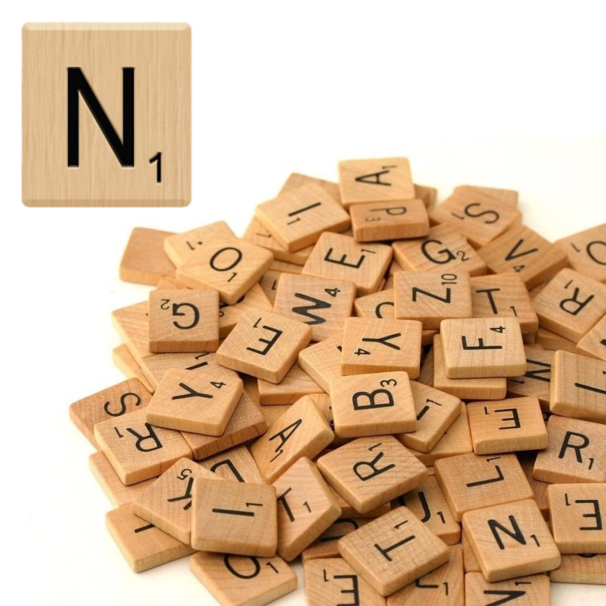 Glamified Pack of 100 - N Scrabble Tiles - Same Letters Bags -WOODEN SCRABBLE TILES BLACK LETTERS NUMBERS FOR CRAFTS WOOD ALPHABETS (Letter N, Pack of 100 Tiles)