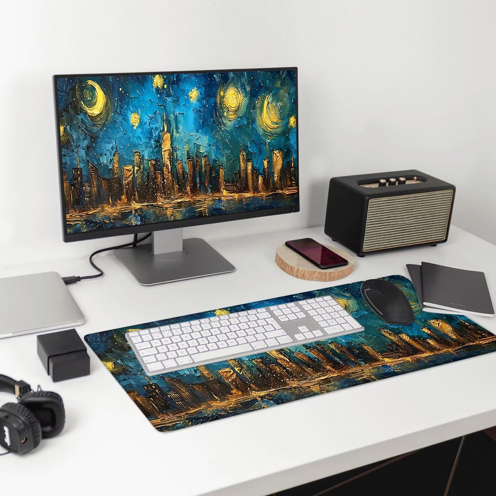 Tappetino Mouse XXL 1000x500 mm, Tappeto Mouse Blu, Tappetino per Mouse da Gioco con Base in Gomma Antiscivolo, Notte Stellata Tappeto Scrivania con Bordi Cuciti, XXL Mouse Pad Gaming per Ufficio, S-8
