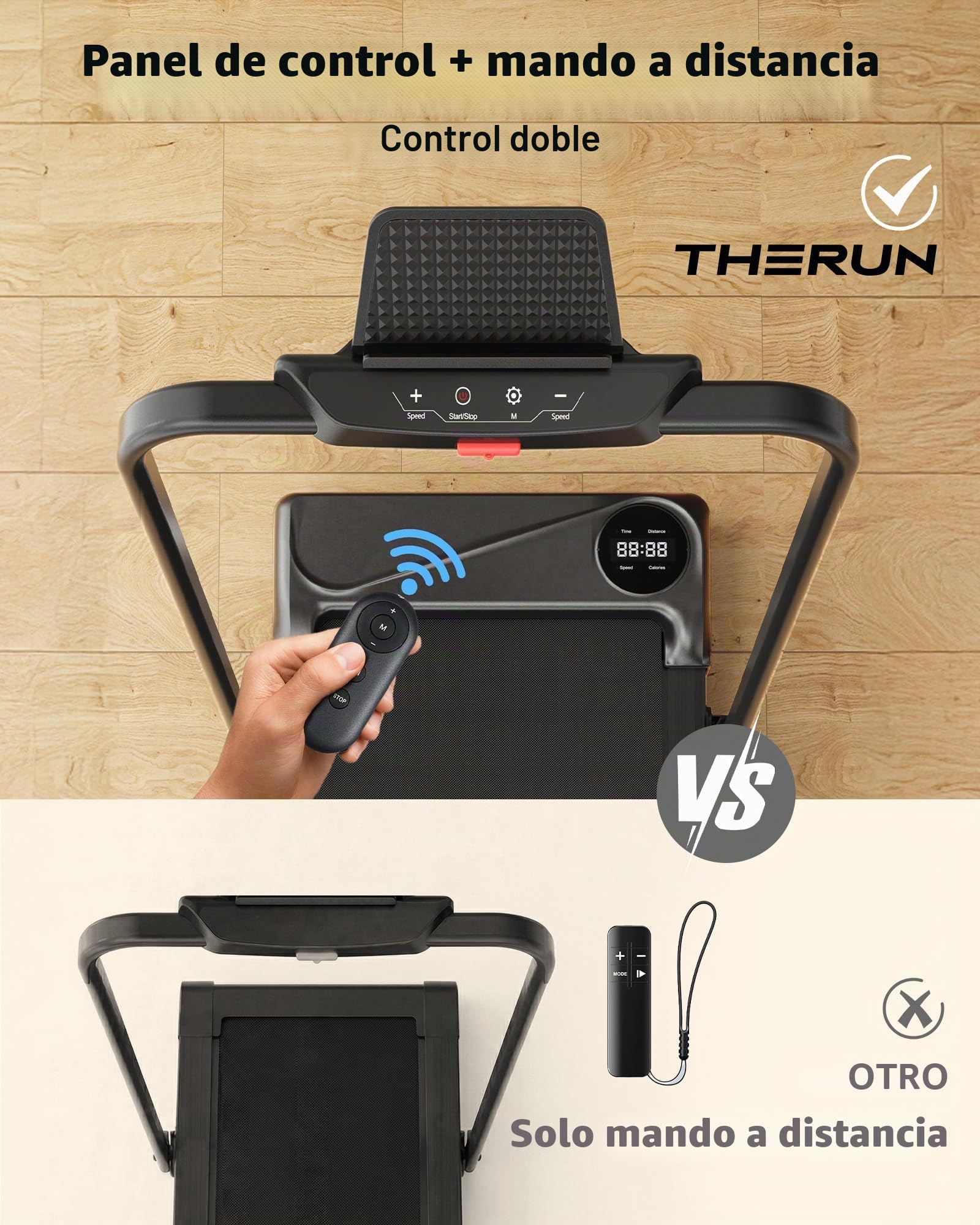 THERUN Cinta de Correr Plegable, Walking Pad Silencioso hasta 10 km/h, con Barra de Apoyo y Pantalla LED, Doble Amortiguación, Sin Montaje - para Escritorio, Hogar y Oficina