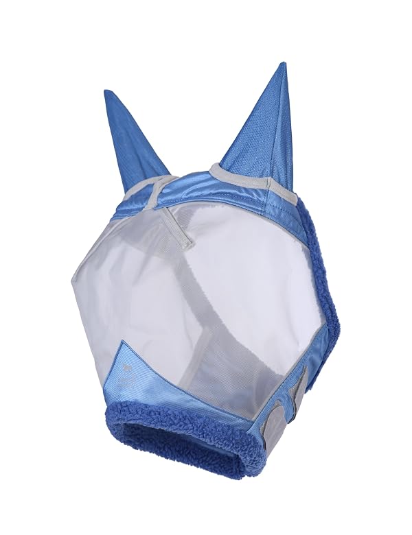 Harrison Howard CareMaster Horse Fly Mask UV Protective Fine Mesh with Extra Wool Soft Touch on Skin Cerulean Blue-Silver M by Harrison Howard - Used condition - Image 2