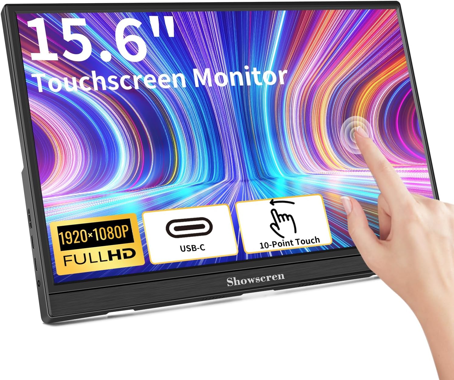 Portable monitor Touchscreen, 15.6inch Monitors IPS FHD 1920x1080 300cd/mยฒ Touch Display USB C/HDMI Screen with Dual Speakers, Ultra-thin for Xbox/Raspberry Pi/Laptop/PC/PS4/5, PC Monitore 15.6"