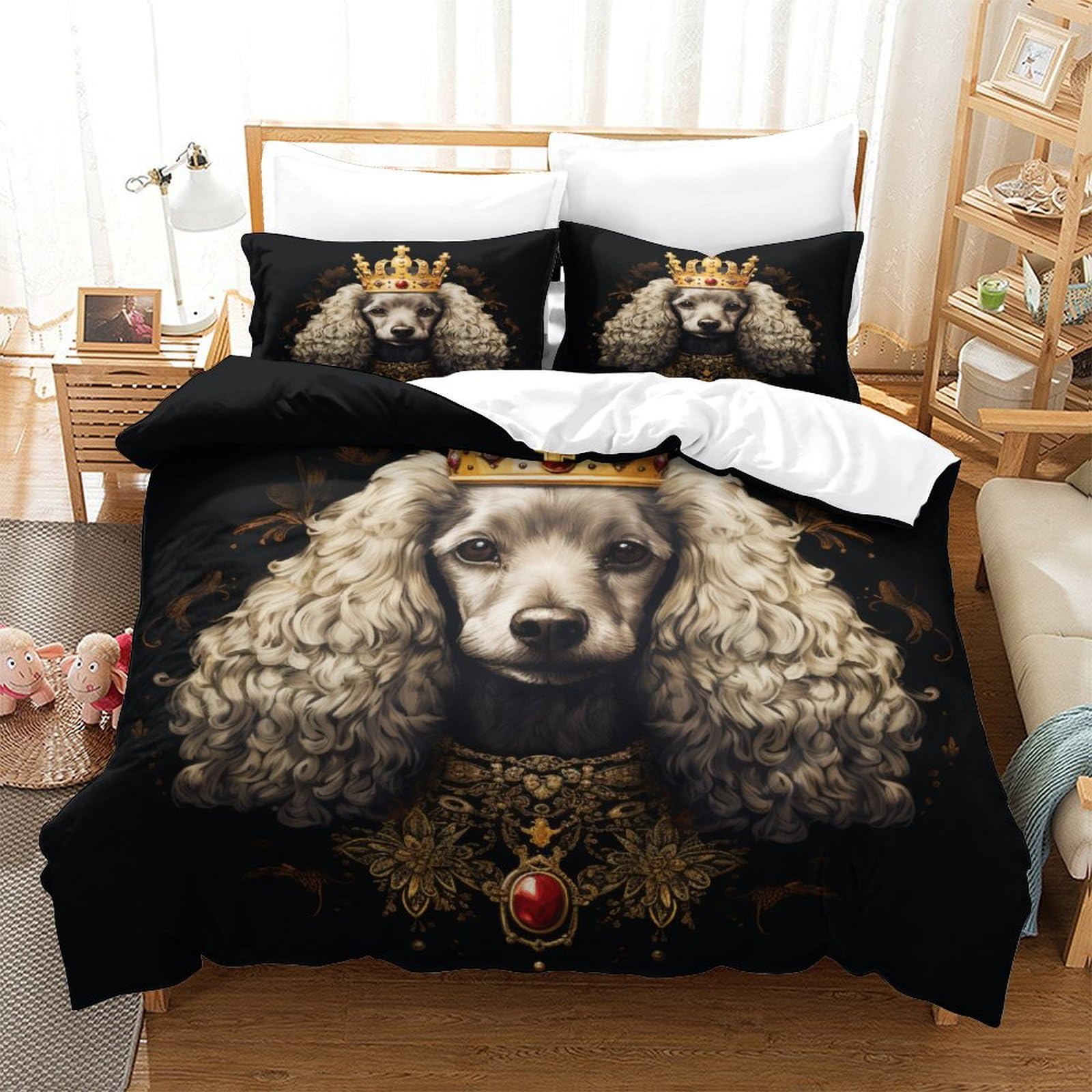 P1S9U7W5Y Realistic Dog Pattern 3D Printed Duvet Cover Set 3pcs Microfiber Dog Bedding Set King