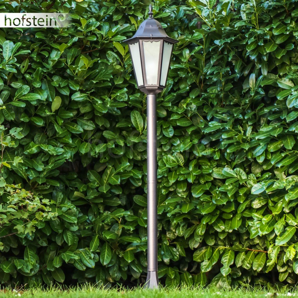 Lámpara de exterior Hongkong Frost, lámpara de pie de aspecto antiguo, aluminio fundido en negro mate con cristales esmerilados,120cm, lámpara de jardín retro/vintage, E27, IP44, sin bombilla(s)