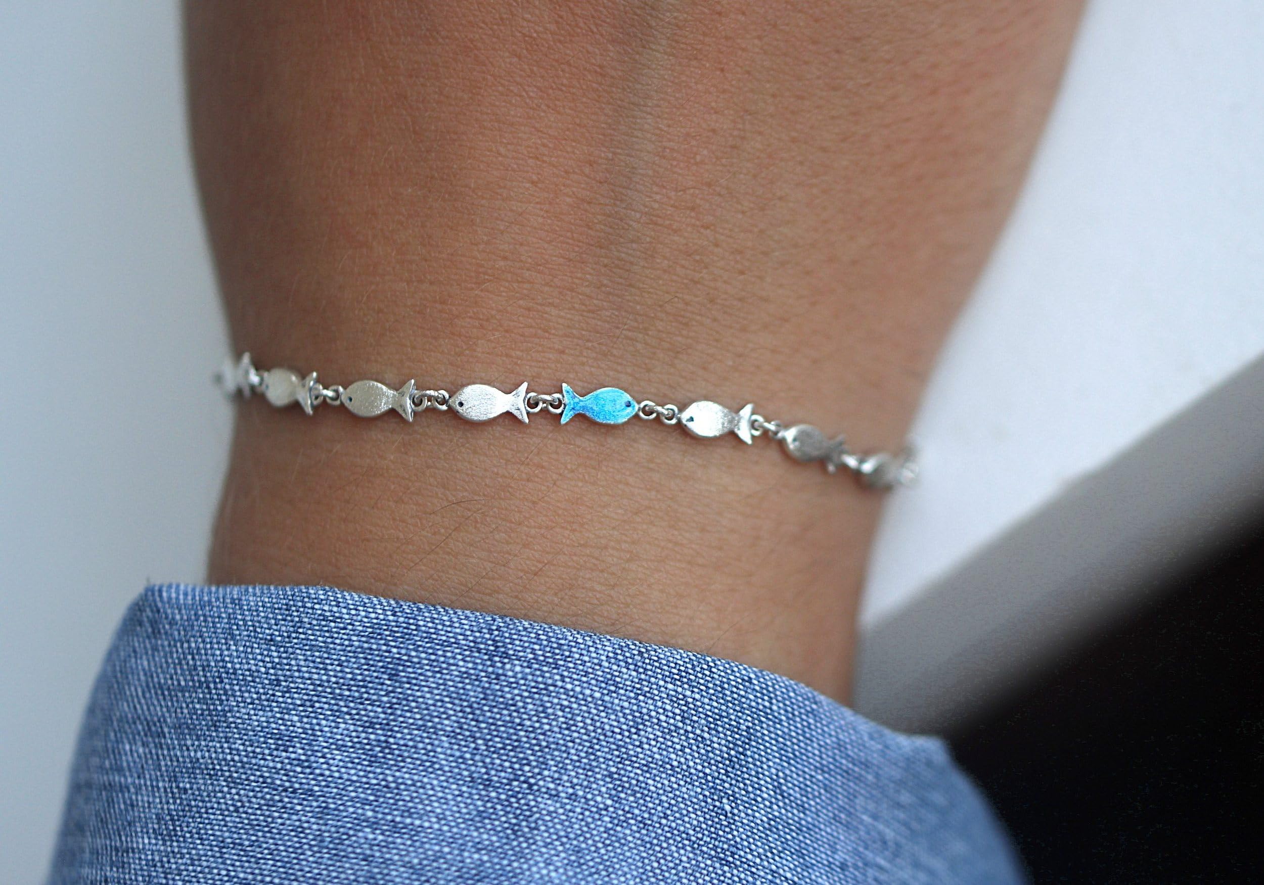 Generisch Silberarmband GEGEN DEN STROM. 925 Silber und Türkis Blau