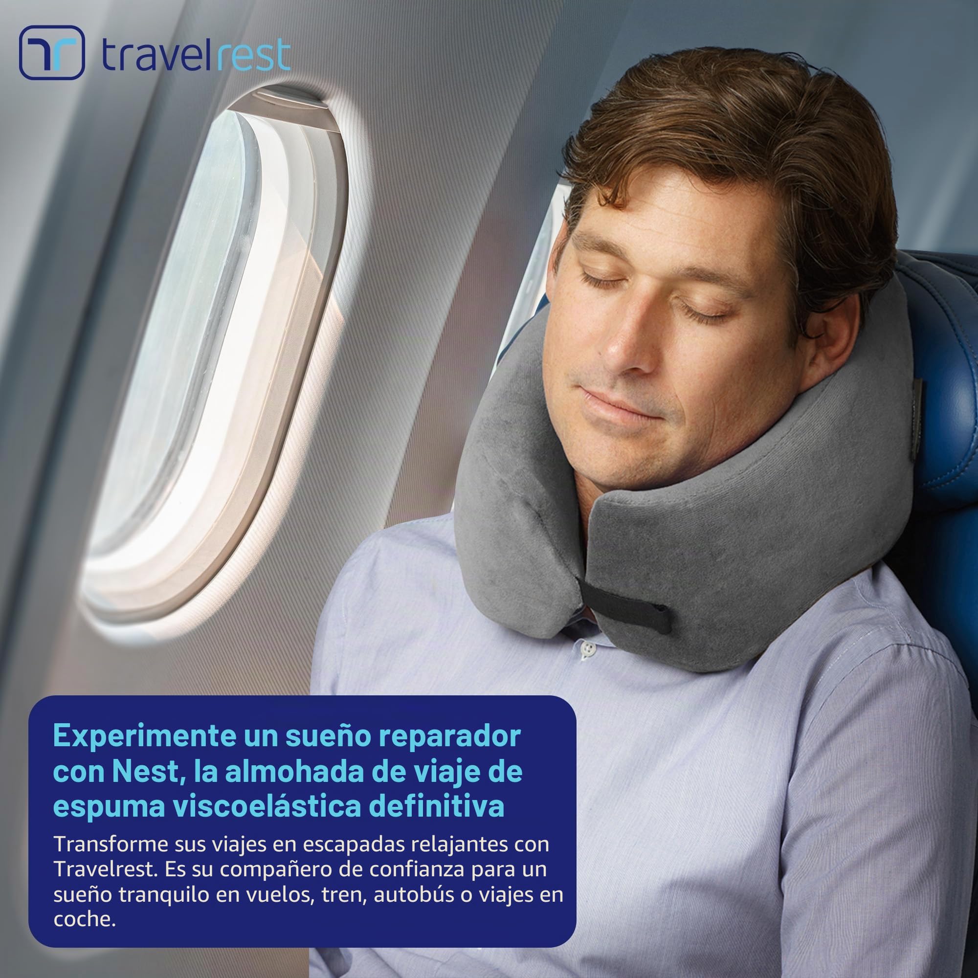 TRAVELREST - Almohada de Viaje/Cuello con Espuma viscoelástica - Terapéutica, ergonómica - Votada como la Mejor Almohada de Viaje para 2018-2024 por Wirecutter