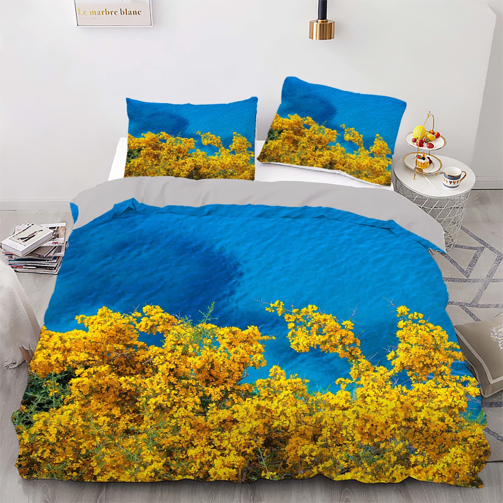 Housse de couette 140x200 bleue en microfibre douce avec fermeture éclair solide