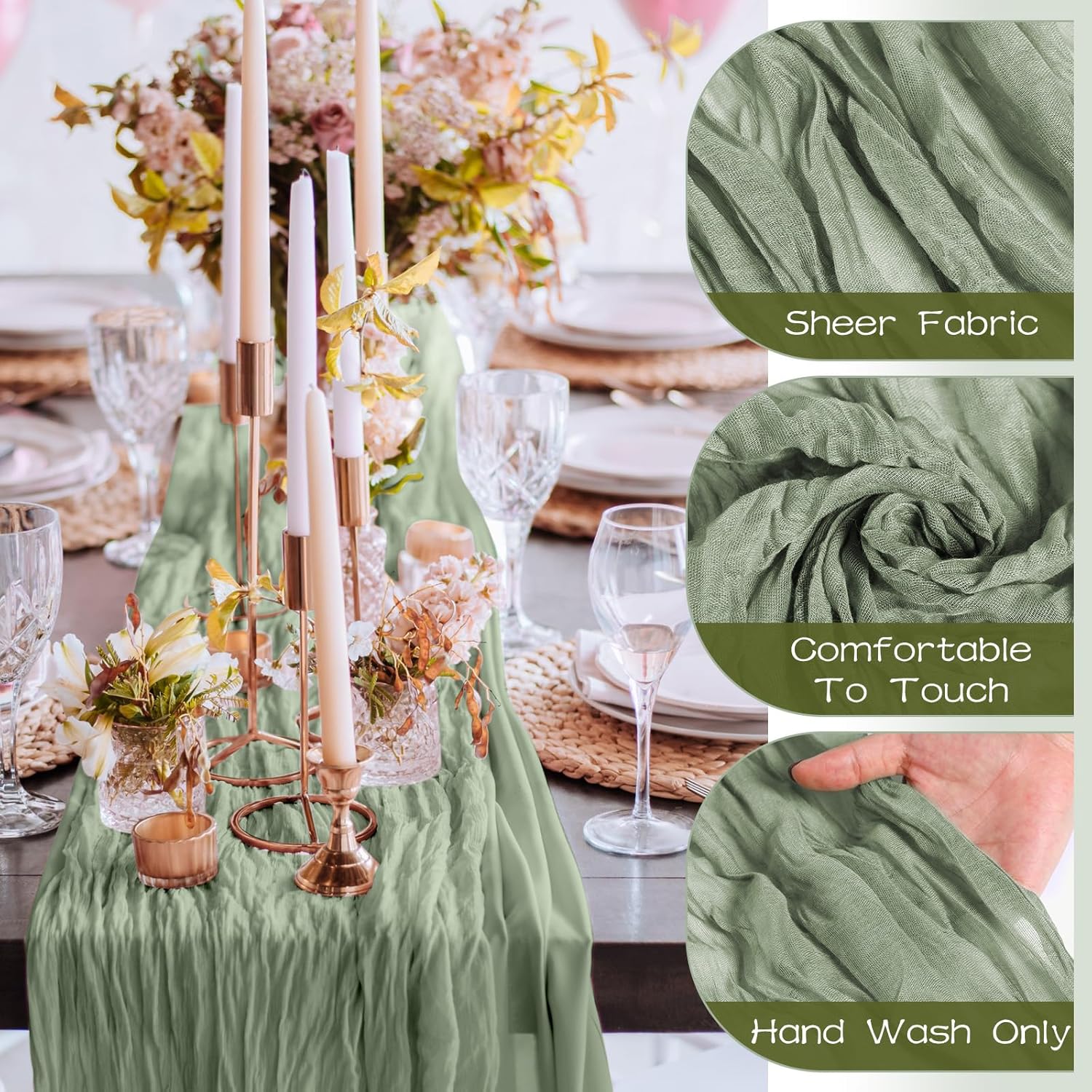 12 Pcs 6ft Cheesecloth Gauze Table Runners 35 x 71 Inches Boho Cheese Cloth Romantic Table Runners Wedding Decor Rustic Sheer Runner for Wedding Bridal Shower Birthday Party Decor