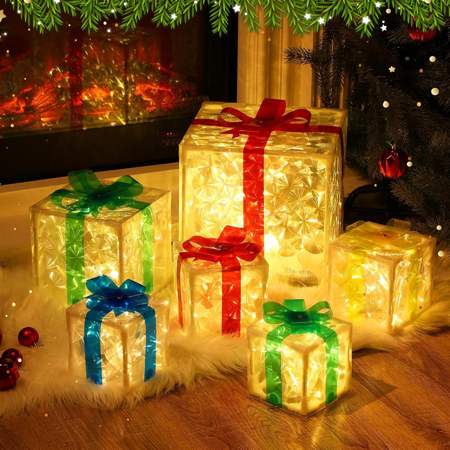 Kigley Set of 6 Christmas Lighted Gift Boxes LED Present