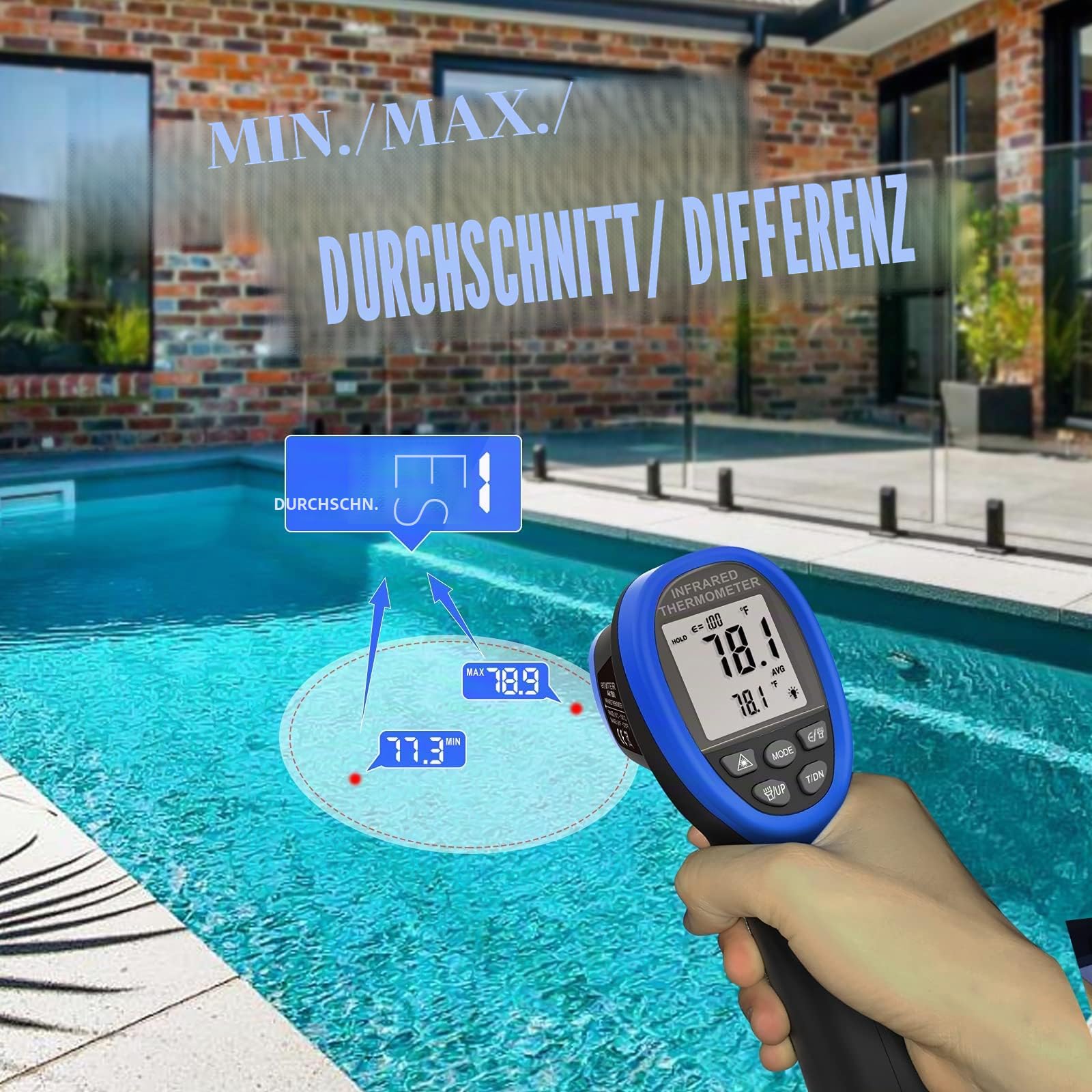 BTMETER BT-1500 Infrarot Thermometer, Berührungslose Pyrometer D:S 30:1 Laser Temperaturmessgerät, -58℉ to 2732℉ (-50℃ ~ 1500℃) Digitale IR Temperaturpistole voor Industrie HVAC (Nicht für Menschen)
