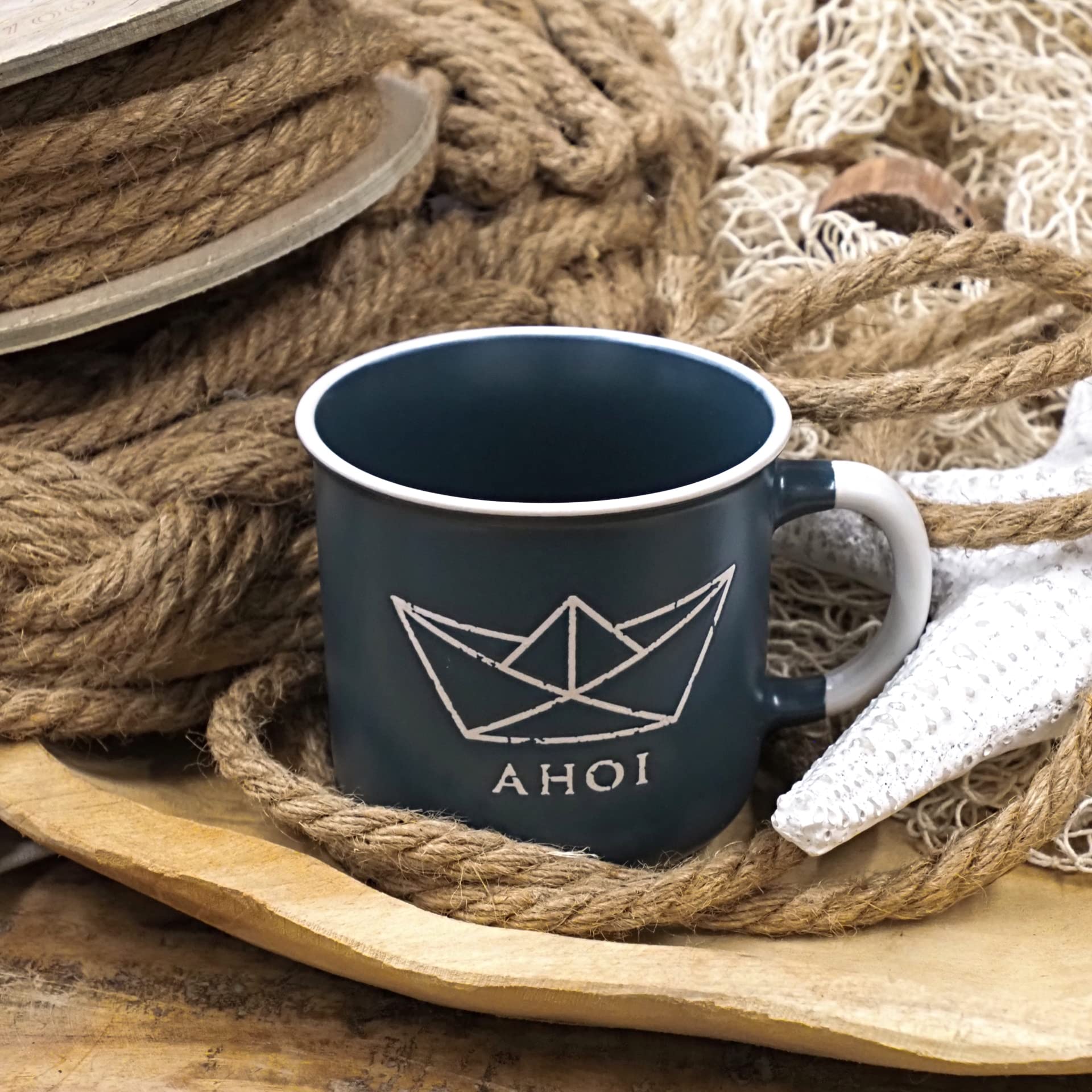 Tazza Marina “Schiff Ahoi” 250ml – Porcellana Con Faro E Ancora – Per Caffè, Tè E Cereali – Regalo Perfetto Per Amanti Del Mare E Vacanze