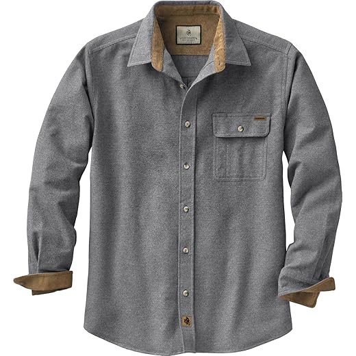Legendary Whitetails Men's Buck Camp Flannel Shirt, Long Sleeve Heather Button Down for Men Casual Shirt with Corduroy Cuffs Fall & Winter Clothing, Charcoal Heather, Large