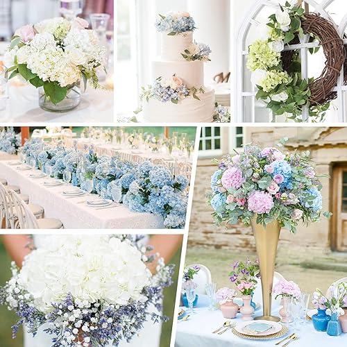 Miniatura 7 de Flores artificiales de hortensias de tacto real, 2 flores azules y 2 blancas de tacto real, flores de hortensias sintéticas de 21 pulgadas, flores