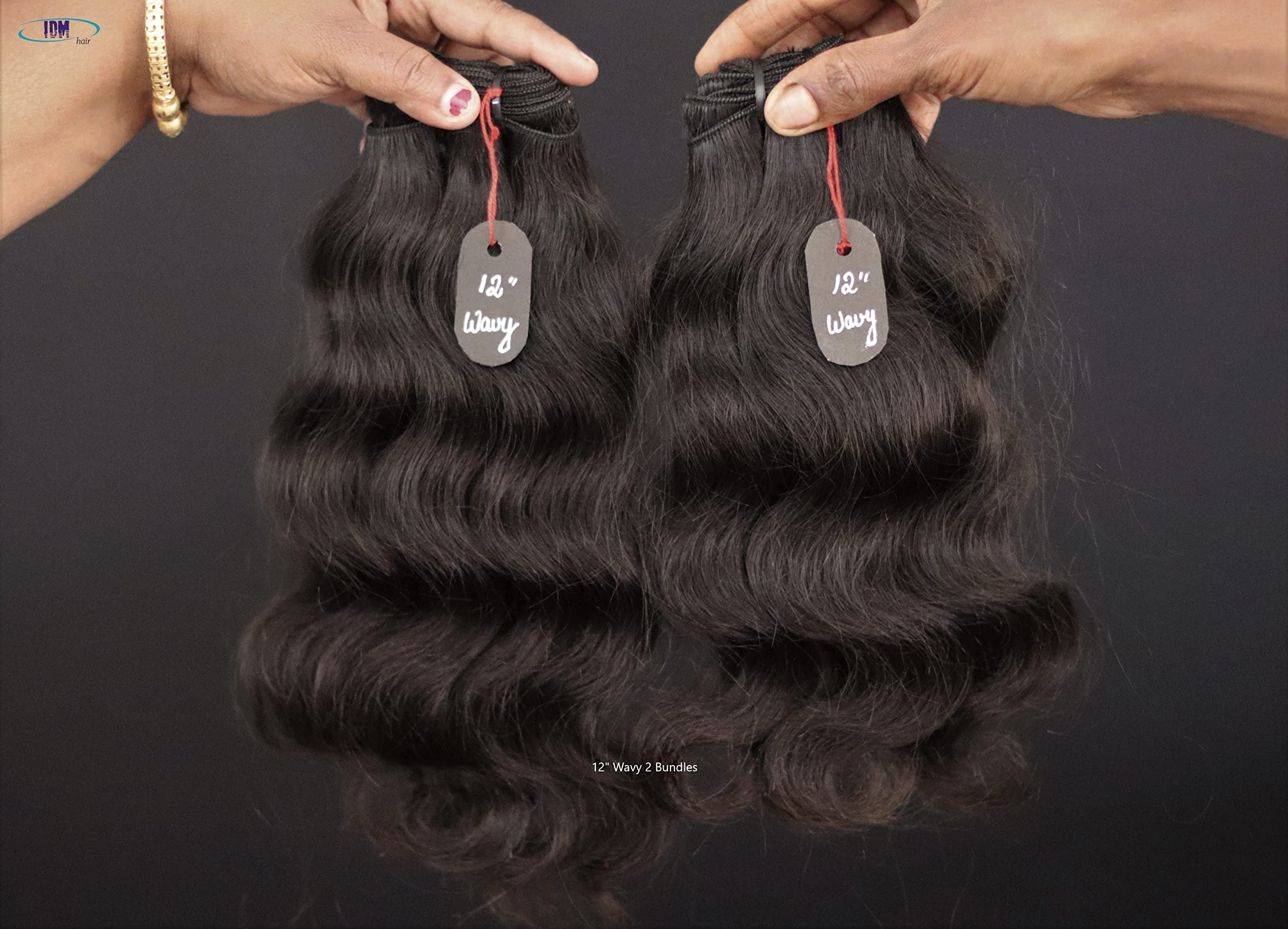IDM 12” Wavy 2 bundles raw indian bundles human hair indian natural Wavy single donor hair