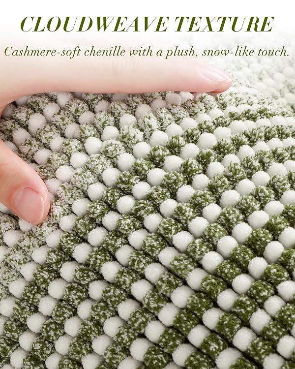 BSICPRO Large Chenille Bathroom Rugs, 24x36 Striped Bath Mats, Sage by BSICPRO - Used condition - Image 2