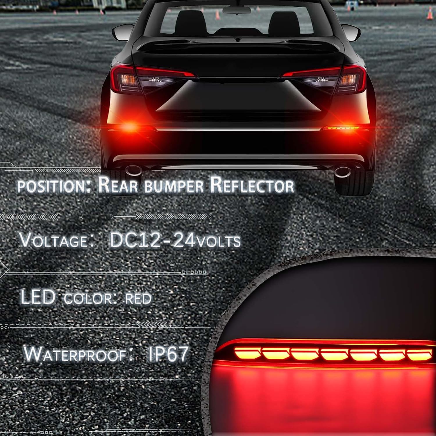 Red Lens LED Rear Reflector Bumper Fog Light Assembly kit for Honda Civic Hatchback 2022-2024,Turn Signal Light&Brake Light&Daytime Running Light,2 PCS (Red)