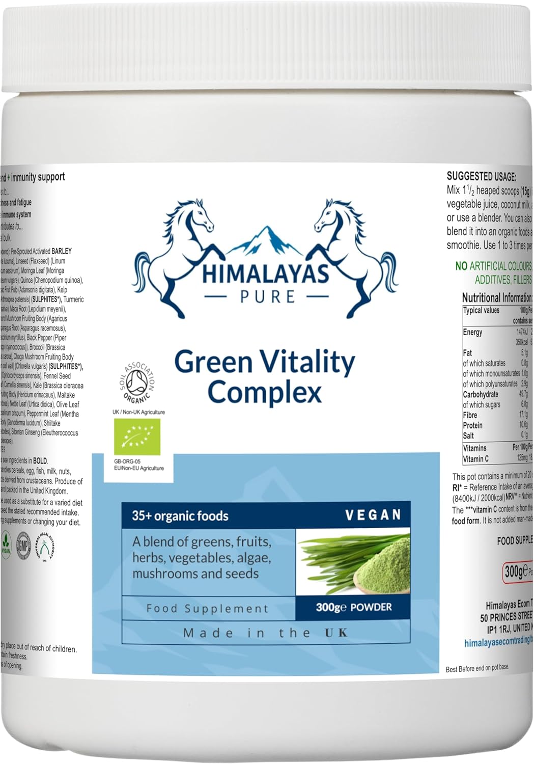 Green Vitality Complex High Fibre Organic Blend Superfood Powder 300g Natural Energy Booster Digestion Support Immunity Enhancer Vegan Gluten Free GreeNourish Complete (Organic)