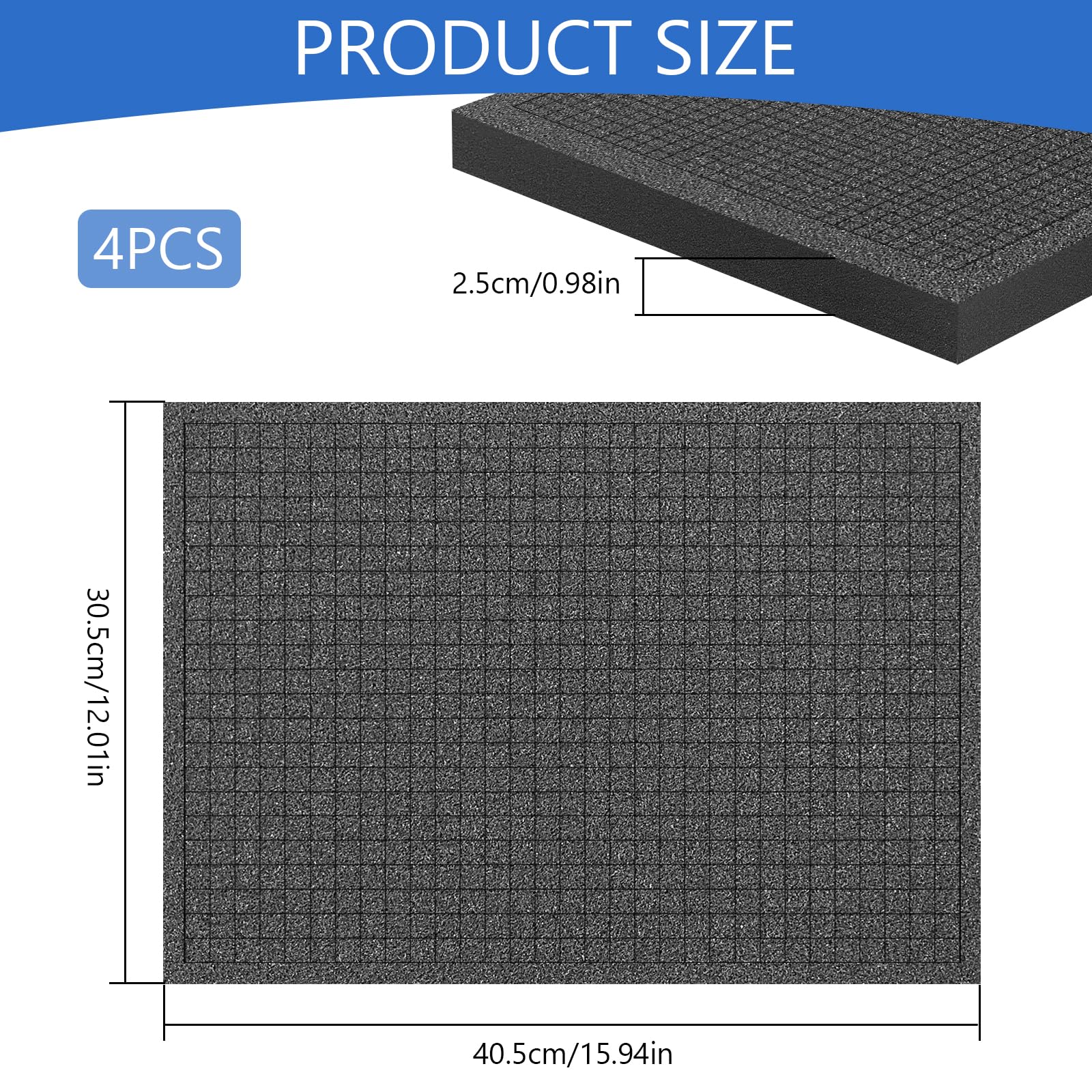 Mousse de Rembourrage 400x300x25mm | Lot de 4 Mousse Haute Densité 50D pour Coffre à Outils & Mallette Photo | Découpe Précise comme Insert pour Miniatures de Tabletop & Outillage (Noir)