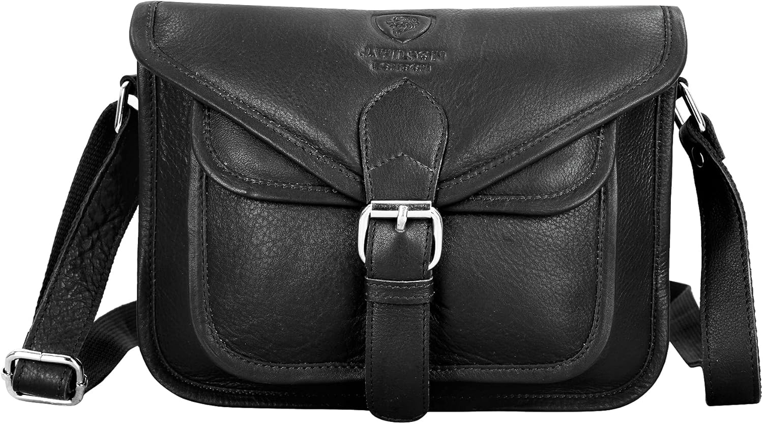 J. Wilson London Messenger Bag Women Leather Flapover 5 Litres (Black