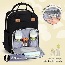 RUVALINO Diaper Bag Backpack, Multifunction Travel Pack Maternity Baby Changing Bags, Large Capacity, Waterproof, Deep Black, Polyester