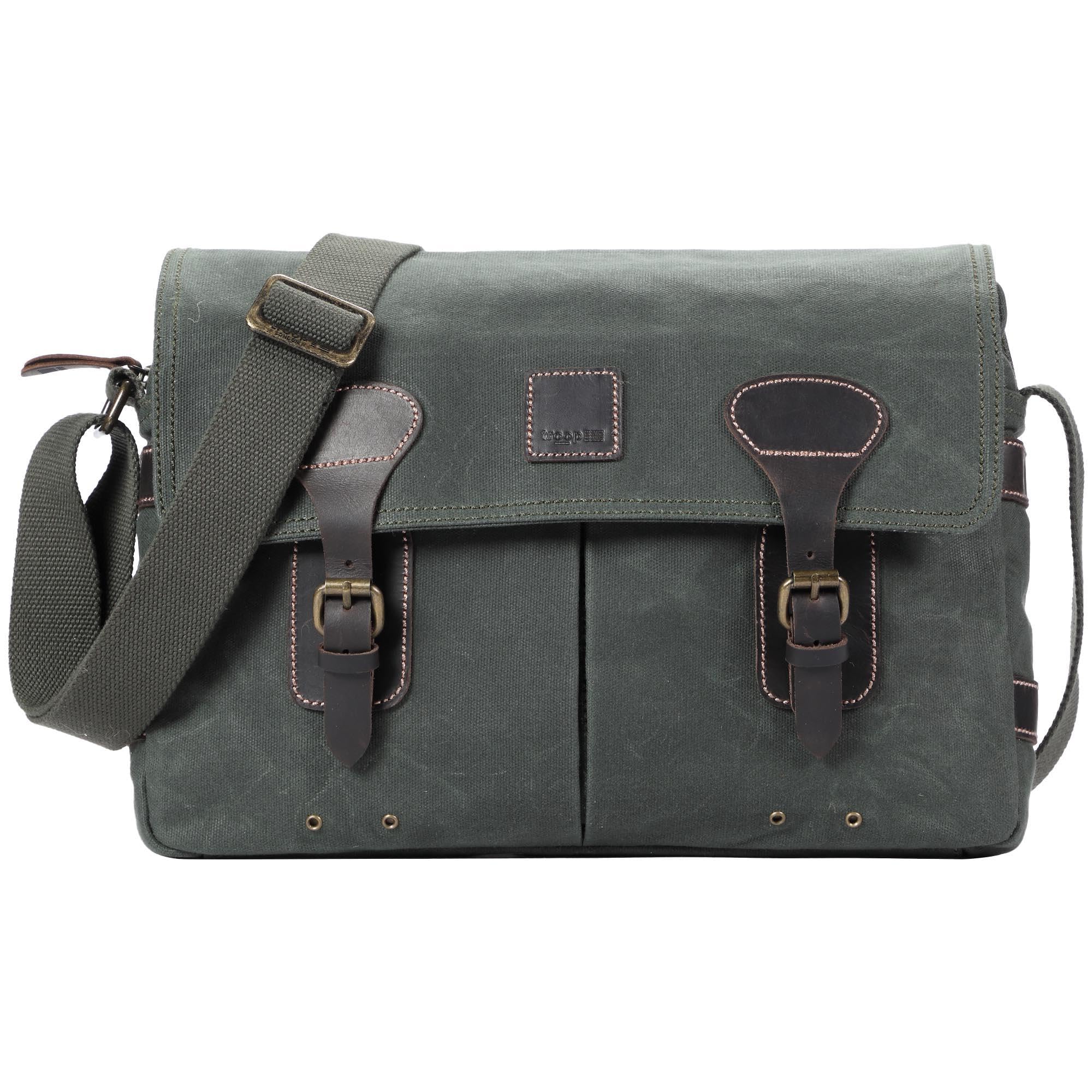Troop London TRP0548 Heritage Canvas Messenger Bag, Shoulder Bag, 13” Laptop Bag Dark Green