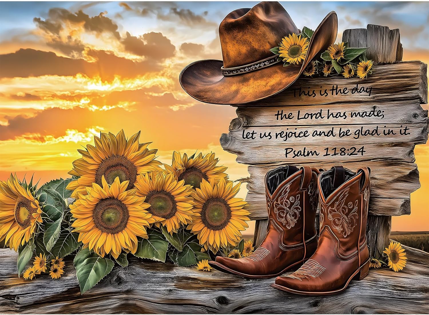 Puzzles for Adults 500 Pieces, Cowboy Hat and Cowboy Boot Jigsaw Puzzles - Sunset Psalm of the West, Impossible Sunflower Puzzles for Seniors Family, 20.47x14.96 inches, 1:1 poster, Letter on the Back