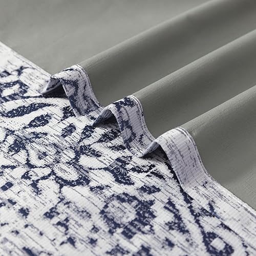 Miniatura 6 de KOUFALL Cortinas opacas bonitas con diseño, azul marino y gris blanco Ikat cortinas únicas para sala de estar, 63 pulgadas de largo