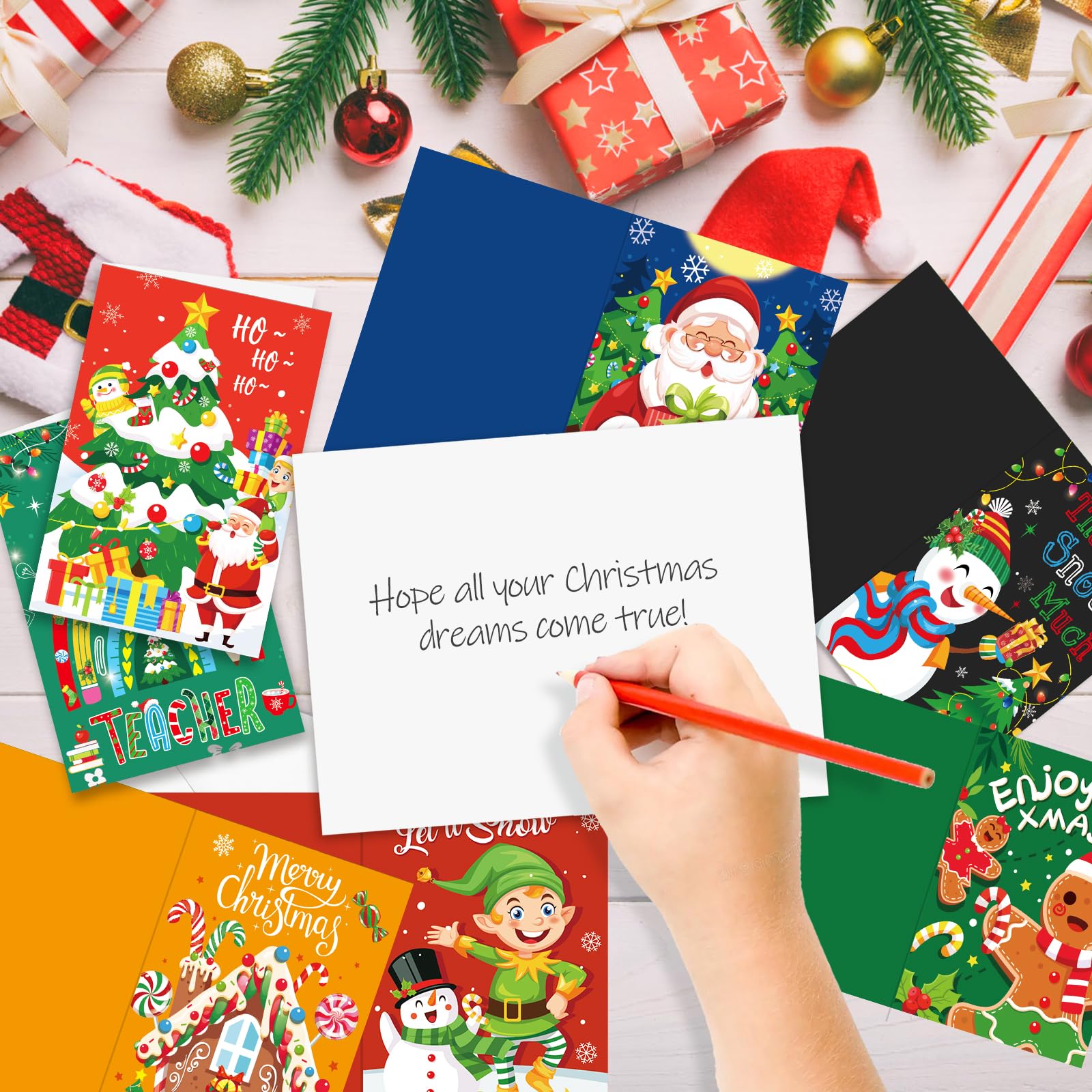 AOOGON 18 Pezzi Biglietti Auguri di Natale con Buste e Adesivi da Busta, 6 Disegni Regalo Natale Cartoline, Biglietti Portasoldi Natale per Famiglia, Amici, Bambini e Anziani (18pcs