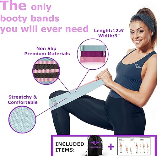Miniatura 8 de Vikingstrength Bandas para glúteos, bandas de resistencia, bandas elásticas de entrenamiento de 3 niveles para piernas y glúteos, banda