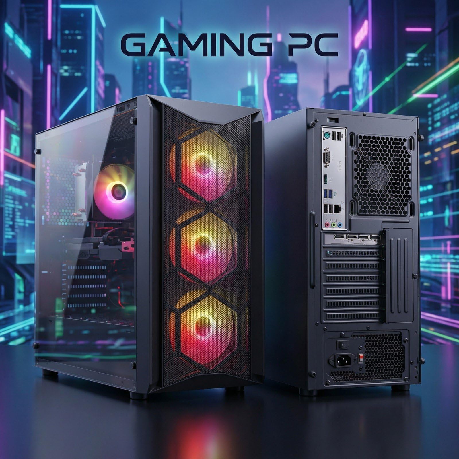 STGsivir Gaming PC, Gaming Computer Desktop Tower, GeForce RTX 3060 12GB GDDR6, Ryzen 5 5500 up to 4.2GHz,16GB RAM DDR4, 512GB SSD, WIFI 6, BT 5.0, RGB Fan x3, Windows11 PRO — view 3